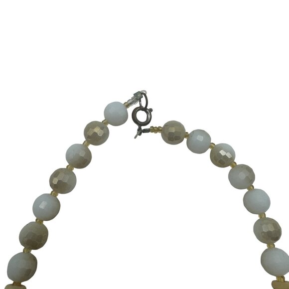 Beaded Necklace With Carved Glass And Stone Beads 15 Inch Adjustable Clasp - Picture 3 of 6